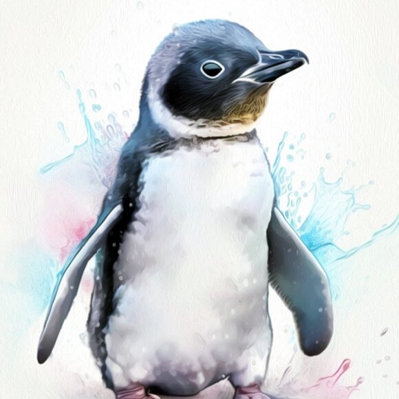 Baby Penguin Watercolor Oil Painting Art Print - Picture 5 of 6
